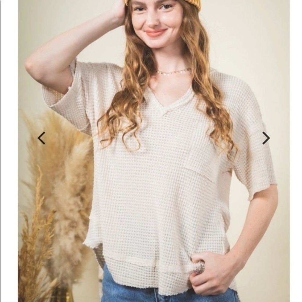 New In Cream Waffle Knit Short Sleeve Top
